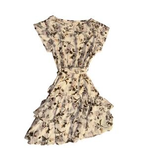 Rebecca‎ Taylor Floral Print Silk Mini Dress Ruffle Detail Size 6